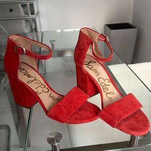 NWT Sam Edelman Red/Orange Suede Block Sandal Heels size 7